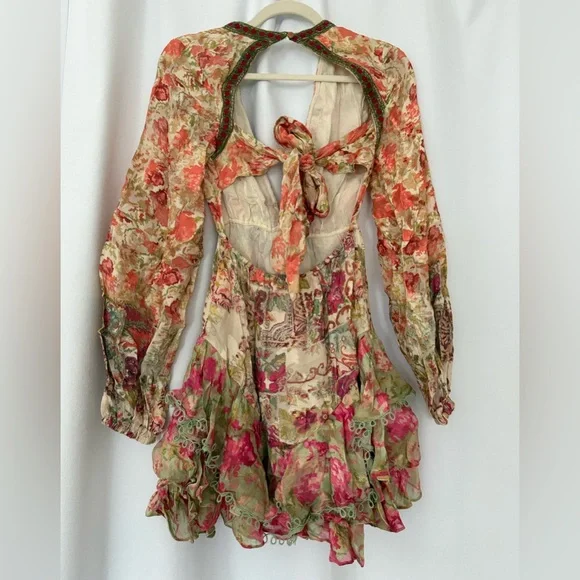 HEMANT & NANDITA Floral Pink Tiered V-Neck Mini Dress - Picture 7 of 7